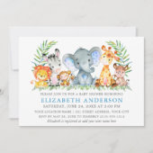 Waterverf Safari Animals Baby shower Blue Silver Kaart (Voorkant)