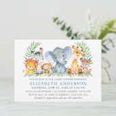 Waterverf Safari Animals Baby shower Blue Silver Kaart (Staand voorkant)