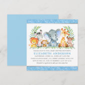 Waterverf Safari Animals Baby shower Blue Square Kaart (Voorkant / Achterkant)