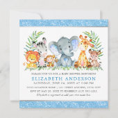 Waterverf Safari Animals Baby shower Blue Square Kaart (Voorkant)