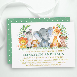 Waterverf Safari Animals Baby shower Gold Green Kaart