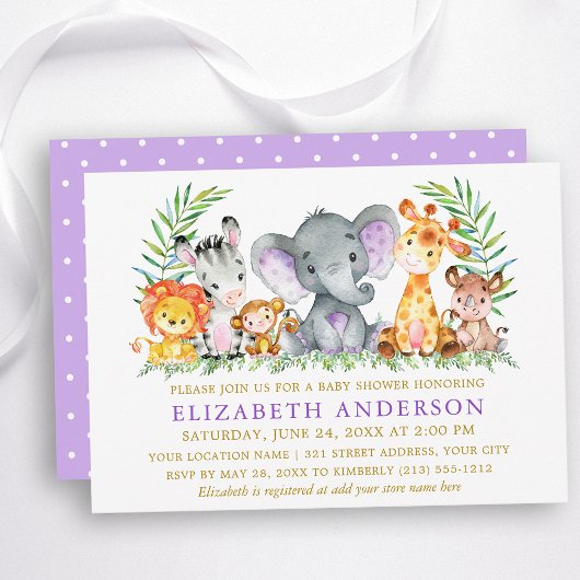 Waterverf Safari Animals Baby shower Gold Violet Kaart