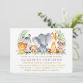 Waterverf Safari Animals Baby shower Gold Violet Kaart (Staand voorkant)