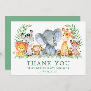 Waterverf Safari Animals Baby shower Green Bedankkaart