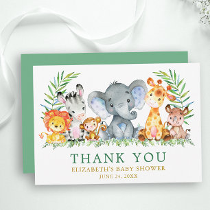 Waterverf Safari Animals Baby shower Green Gold Bedankkaart
