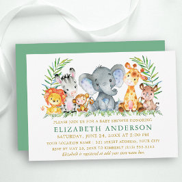 Waterverf Safari Animals Baby shower Green Gold Kaart