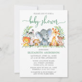 Waterverf Safari Animals Baby shower Green Script Kaart (Voorkant)