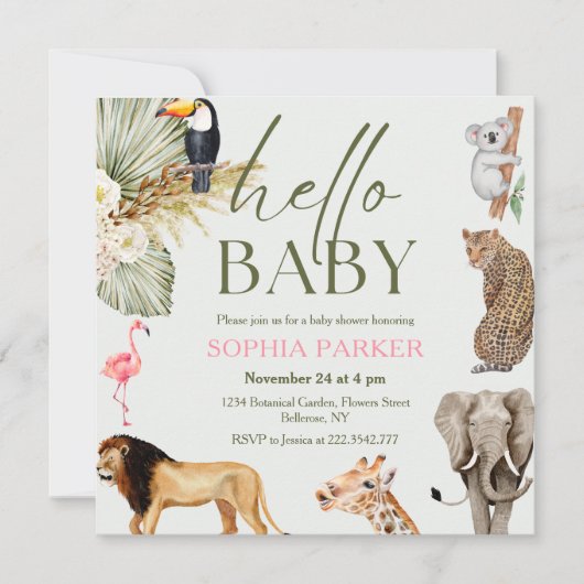 Waterverf Safari Animals Baby shower Kaart (Voorkant)