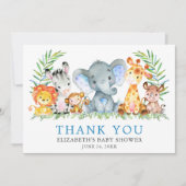Waterverf Safari Animals Baby shower Light Blue Bedankkaart (Voorkant)