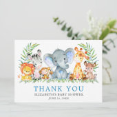 Waterverf Safari Animals Baby shower Light Blue Bedankkaart (Staand voorkant)