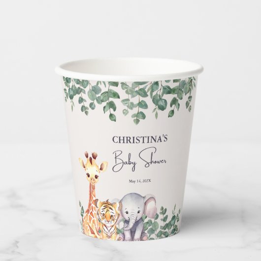 Waterverf Safari Animals Baby shower Papieren Bekers (Voorkant)