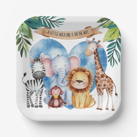 Waterverf Safari Animals Baby shower Papieren Bordje (Voorkant)