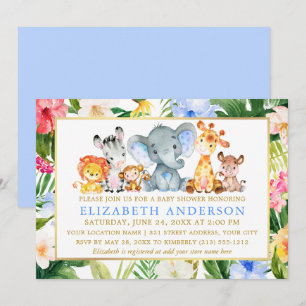 Waterverf Safari Animals Baby shower Tropisch Kaart