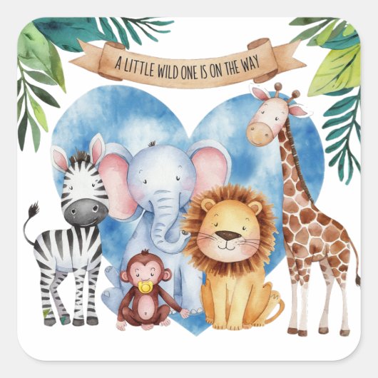 Waterverf Safari Animals Baby shower Vierkante Sticker (Voorkant)