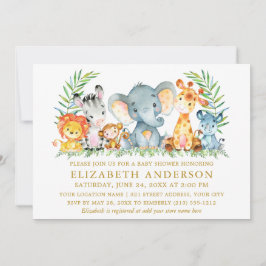 Waterverf Safari Animals Baby shower Yellow Gold Kaart