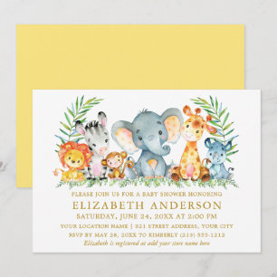 Waterverf Safari Animals Baby shower Yellow Gold Kaart