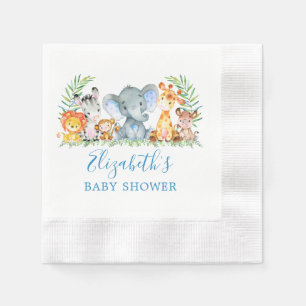 Waterverf Safari Animals Blue Baby shower Servet