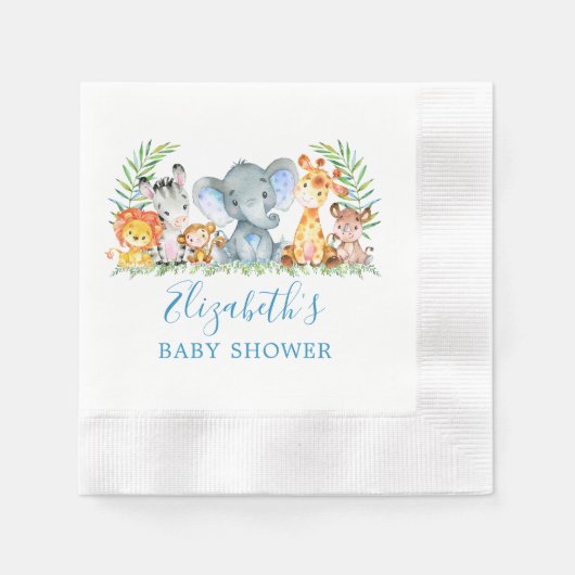 Waterverf Safari Animals Blue Baby shower Servet (Voorkant)