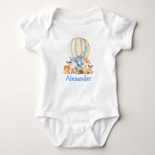 Waterverf Safari Animals Blue Bow Air Ballon Romper