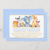 Waterverf Safari Animals Blue Bow Baby shower Kaart (Voorkant / Achterkant)