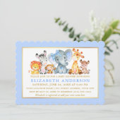 Waterverf Safari Animals Blue Bow Baby shower Kaart (Staand voorkant)