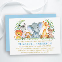 Waterverf Safari Animals Blue Gold Baby shower