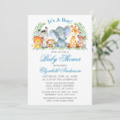 Waterverf Safari Animals Blue Script Baby shower Kaart (Staand voorkant)