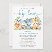 Waterverf Safari Animals Blue Script Baby shower Kaart (Voorkant)