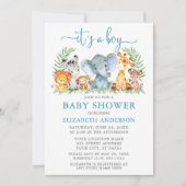 Waterverf Safari Animals Blue Script Boy Shower Kaart (Voorkant)