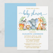 Waterverf Safari Animals Blue Script Shower Gold Kaart (Voorkant / Achterkant)