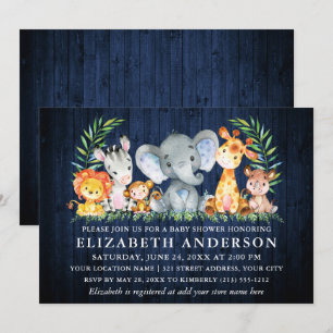 Waterverf Safari Animals Blue Wood Baby shower Kaart