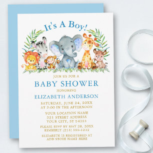 Waterverf Safari Animals Boy Baby shower Gold Kaart