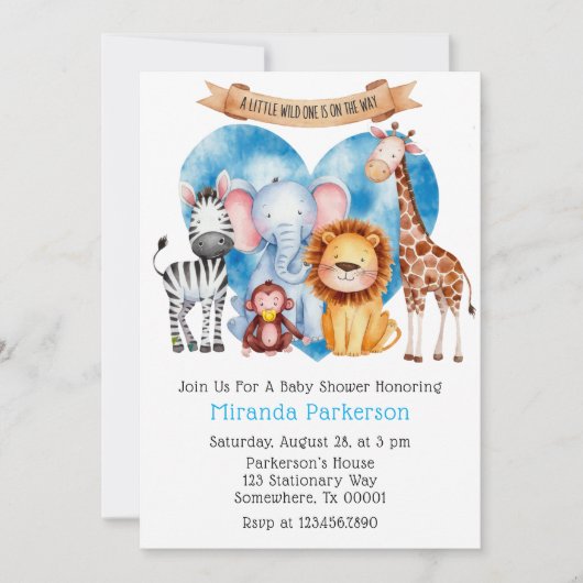 Waterverf Safari Animals Boy Baby shower Kaart (Voorkant)