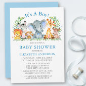 Waterverf Safari Animals Boy Blue Baby shower Kaart