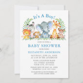Waterverf Safari Animals Boy Blue Baby shower Kaart (Voorkant)