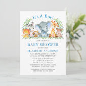 Waterverf Safari Animals Boy Blue Baby shower Kaart (Staand voorkant)