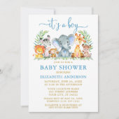 Waterverf Safari Animals Boy Shower Blue Gold Kaart (Voorkant)