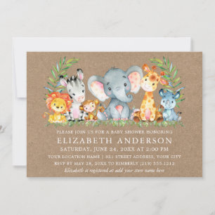 Waterverf Safari Animals Girl Baby shower Kraft Kaart