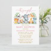 Waterverf Safari Animals Girl Pink Script Shower Kaart (Staand voorkant)