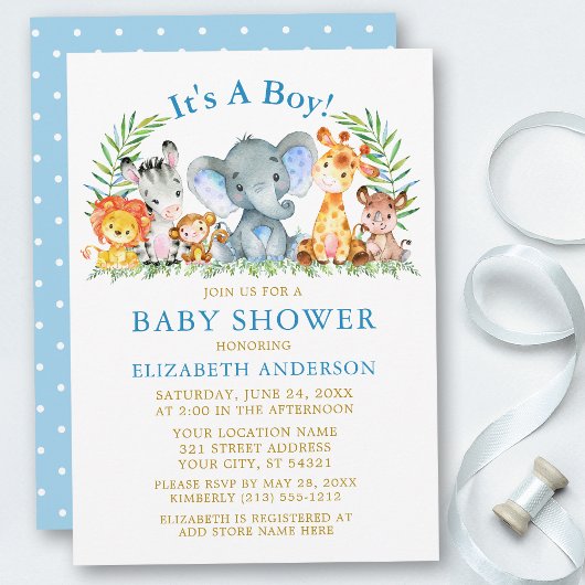 Waterverf Safari Animals Gold Boy Baby shower Kaart