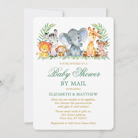 Waterverf Safari Animals Gold Shower per mail Kaart (Voorkant)