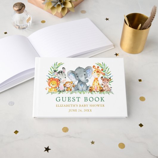 Waterverf Safari Animals Green Baby shower Gastenboek (Voorkant open)