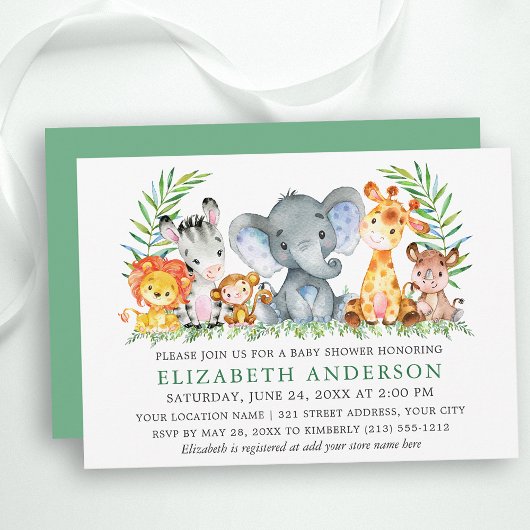 Waterverf Safari Animals Greenery Baby shower Kaart