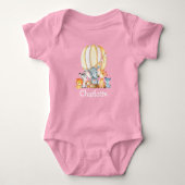 Waterverf Safari Animals Luchtballon Roze Romper (Voorkant)