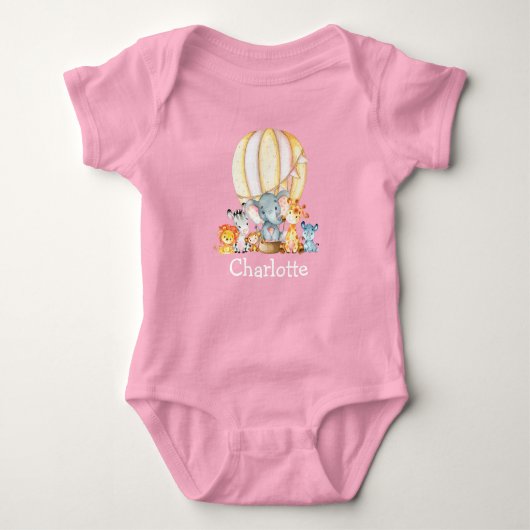 Waterverf Safari Animals Luchtballon Roze Romper (Voorkant)