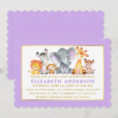 Waterverf Safari Animals Paars Gold Baby shower Kaart (Voorkant / Achterkant)