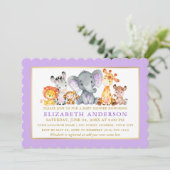 Waterverf Safari Animals Paars Gold Baby shower Kaart (Staand voorkant)