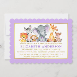 Waterverf Safari Animals Paars Gold Baby shower Kaart