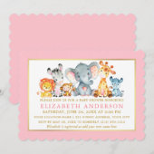 Waterverf Safari Animals Pink Gold Baby shower Kaart (Voorkant / Achterkant)