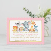 Waterverf Safari Animals Pink Gold Baby shower Kaart (Staand voorkant)